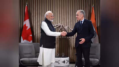 Prime Minister Narendra Modi meets Canadian Prime Minister Mark Carney during the G7 Summit in Kananaskis, Canada (Photo/ANI)