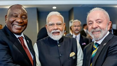 Prime Minister Narendra Modi with President Cyril Ramaphosa of South Africa and President Luiz Inácio Lula da Silva of Brazil during discussions at the G7 Summit, reaffirming their commitment to the Global South (Image: X @LulaOficial)