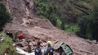 Heavy landslide at labor camp in Silai Band on Yamunotri Highway due to excessive rainfall. (Photo/ANI)