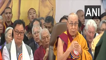 Union Ministers Kiren Rijiju and Dalai Lama at the birthday celebration (Photo/ANI)