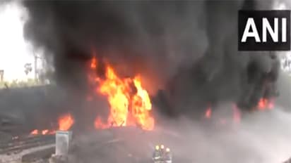 Freight train carrying diesel catches fire near Tiruvallur (Photo/ANI)
