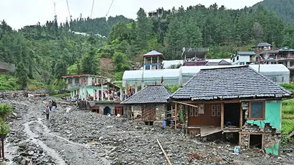A view of an area severely affected by flash floods in Mandi (Photo/ANI)
