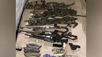Army, JK Police and CRPF recover two AK Series Rifles, one M4 Rifle, and a large quantity of ammunition and warlike stores from Pakistani terrorists (Image/ANI)