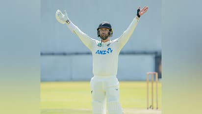 Devon Conway celebrating his ton. (Photo: X/@ZimCricketv)