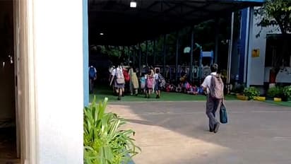 Students at BGS were seen outside the buildings as a precautionary measure (Photo/ANI)