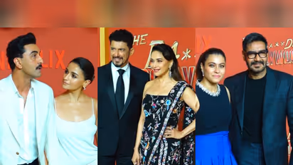 Ranbir Kapoor, Alia Bhatt, Madhuri Dixit, Shriram Nene, Ajay Devgn, Kajol (Photo: ANI)