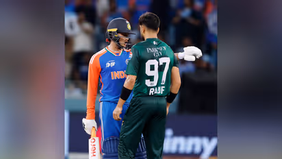 Abhishek involved in an exchange with Haris Rauf. (Photo: ANI)