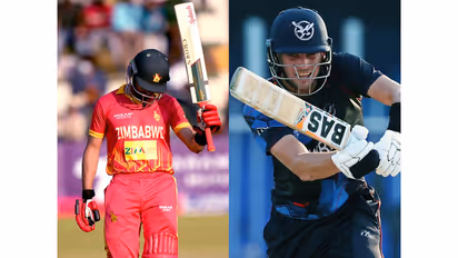  Zimbabwe captain Sikandar Raza (L) and Namibia skipper Gerhard Erasmus (R). (Photo: ANI)