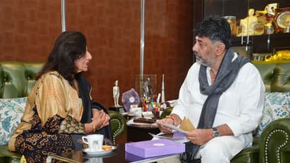 Biocon Chairman, Kiran Mazumdar Shah met Karnataka Deputy Chief Minister DK Shivakumar. (Photo/ DK Shivakumar's office)