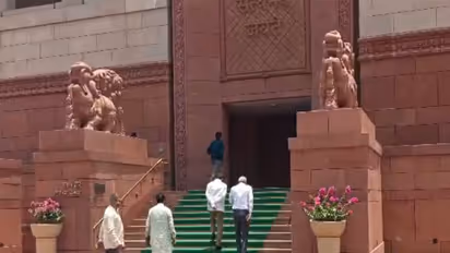 Sanjay Raut, Arvind Sawant, and Anil Desai arrive to meet Lok Sabha Speaker Om Birla at the Parliament House (Photo/ANI)