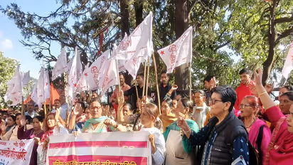 AIDWA protests proposed shifting of Kamla Nehru Hospital services in Shimla (Photo/ANI)