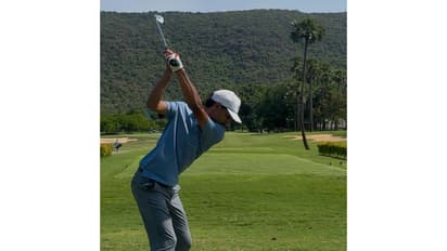 Adhiraaj Singh Gill in action during IGU Southern India Junior Boys Golf Championship (Image: IGU media)