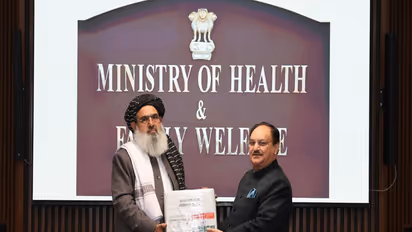 Union Health Minister JP Nadda meets Afghanistan’s Public Health Minister Mawlawi Noor Jalal Jalali in New Delhi. (Photo: X/@JPNadda)