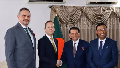 US Special Envoy to South and Central Asia Sergio Gor with Bangladesh Foreign Minister Khalil Rahman and US Ambassador to Bangladesh Brent T Christensen (Photo/X/@USAmbIndia)
