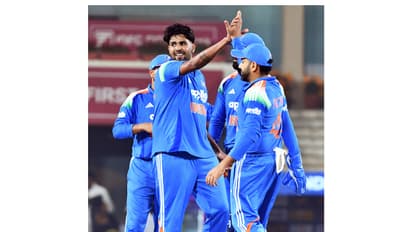 Harshit Rana celebrating a wicket. (Photo: ANI)