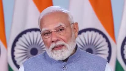 PM Narendra Modi during his video conference speech during the inauguration of the Safran Aircraft Engine Services in Hyderabad. (Photo/ANI)