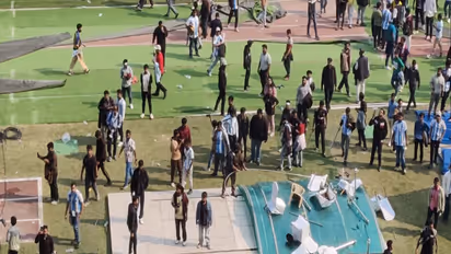 Angry fans during Lionel Messi's Kolkata event. (Photo: ANI)