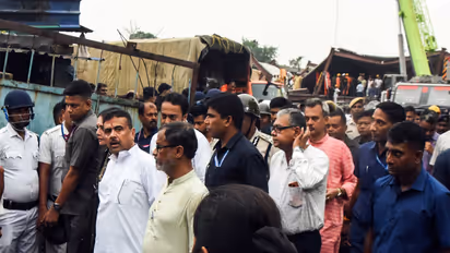 West Bengal Chief Minister Suvendu Adhikari at the site after an under-construction godown shed collapsed in Taratala, Kolkata (Photo/ANI)