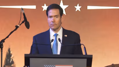 US Secretary of State Marco Rubio speaking at the Freedom 250 reception at the Jio World Convention Centre in Mumbai (Photo/ANI)