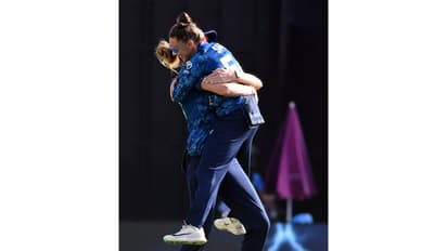 England Women's Linsey Smith, with her teammate. (Photo/ANI)