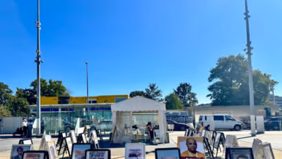 GHRD exhibition at broken chair in front of the UN in Geneva (Photo/GHRD)