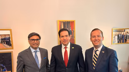 Foreign Secretary Vikram Misri (L), US State Secretary Marco Rubio (M) and US Ambassador to India Sergio Gor (R) [Photo/X@USAmbIndia)