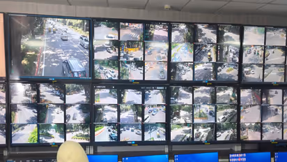 Delhi Police monitor CCTVs at control room in Tughlak Road Police Station (Photo/ANI)