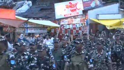 Administration takes out flag march in Datia city ahead of bypoll (Photo/ANI)