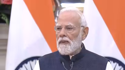 Prime Minister Narendra Modi while adressing the joint press address with Russian President Vladimir Putin (Photo/ANI)