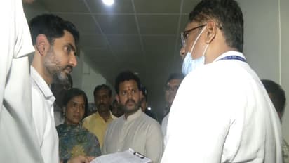 Union Minister Ram Mohan Naidu Kinjarapu and Andhra Pradesh Minister Nara Lokesh interacting with a doctor after meeting the injured people at a hospital (Photo/ANI)