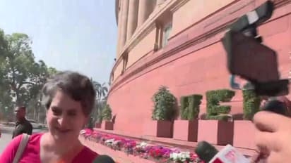 Congress MP Priyanka Gandhi arrives at the Parliament (Photo/ANI)