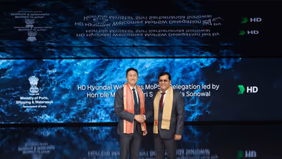 Union Minister of Ports, Shipping and Waterways, Sarbananda Sonowal, meets Chairman of HD Hyundai, Chung Ki-sun in Seoul (Photo/ANI)