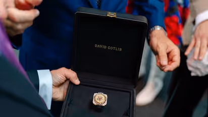 Freedom 250 watch-sized gold ring presented to US Envoy to Belgium to gift to US President Donald Trump (Photo/X/@USAmbToBelgium)