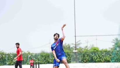 Shashank Singh bowling during an off-season camp in New Chandigarh (Photo: Punjab Kings)