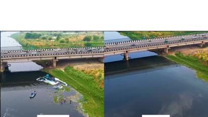Before and after of the Yamuna cleaning using AI technology (Photo/ANI)