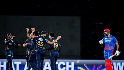 Axar Patel after losing his wicket against Gujarat Titans. (Photo/ANI)