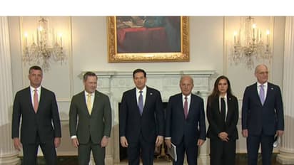 US Secretary of State Marco Rubio joins talks with Israeli envoy Yechiel Leiter and Lebanese envoy Nada Hamadeh Moawad at State Department (Photo/US Dept of state)