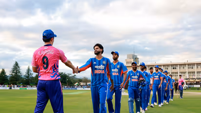 Japan captain Kendel Kadowaki-Fleming shaking hands with India captain Shreyas Iyer (Photo: X/@BCCI)