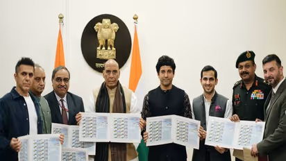 Defence Minister Rajnath Singh unveils 'My Stamp' based on Rezang La War Memorial (Image source/ Instagram/ @faroutakhtar)