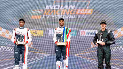 From left to right - Ntiyiso Mabunda, Luviwe Sambudla and Aryan Narola. (Photo: F4 Indian Championship)
