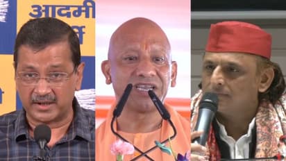 AAP national convenor Arvind Kejriwal, UP CM Yogi Adityanath, SP chief Akhilesh Yadav (Photo/ANI)