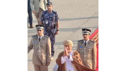 Oman’s Dy PM for Defence Affairs Sayyid Shihab bin Tariq Al Said does a namaste as he bids farewell to PM Modi in Oman. (Photo/ANI)