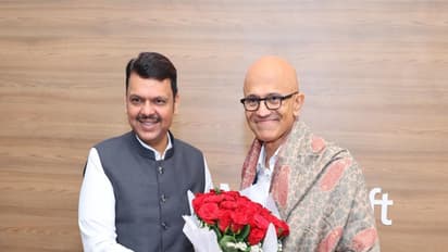 Maharashtra Chief Minister Devendra Fadnavis and Chairman and CEO of Microsoft Satya Nadella (Image: X/@Dev_Fadnavis)