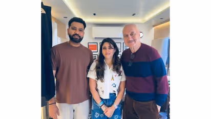 Anupam Kher with Rohit sharma, Ritika Sajdeh (Photo/instagram/@anupampkher)