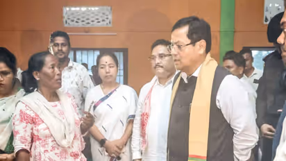 Union Minister Sarbananda Sonowal interacts with flood-affected families in Assam (Photo/@sarbanandsonwal)