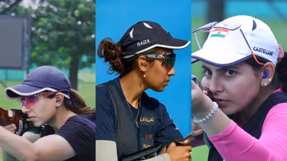 Parinaaz Dhaliwal (Left), Raiza Dhillon (Center) and Maheshwari Chauhan (Right). (Photo: ANI/NRAI/Instagram/dhaliwal.parinaaz)