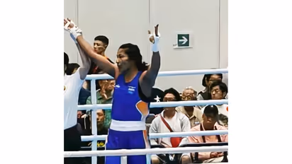 Lovlina Borgohain celebrates after winning gold medal in Asian Games 2026. (Photo: ANI)