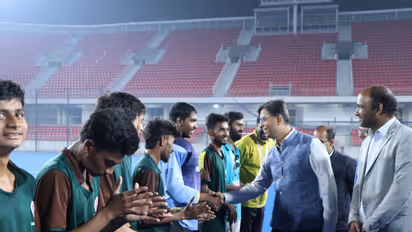 Student atheletes at the Hockey final in Rourkela's stadium (Photo/ANI)