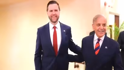 US Vice President JD Vance meets Pakistan PM Shehbaz Sharif in Islamabad during high-stakes diplomatic talks. (Photo/PTV/ANI))