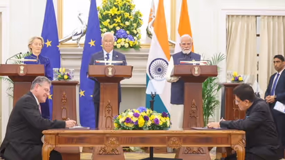 Exchange of documents after conclusion of negotiations of Indi-EU FTA (Photo/ANI)